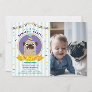 Convites Pug Birthday Doggparty Cachorro Confetti Blue