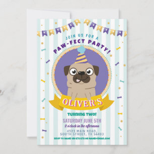 Convites Pug Birthday Doggparty Cachorro Confetti Blue