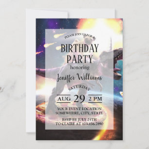 Convites Pug cavalgando unicórnio de dinossauro no espaço