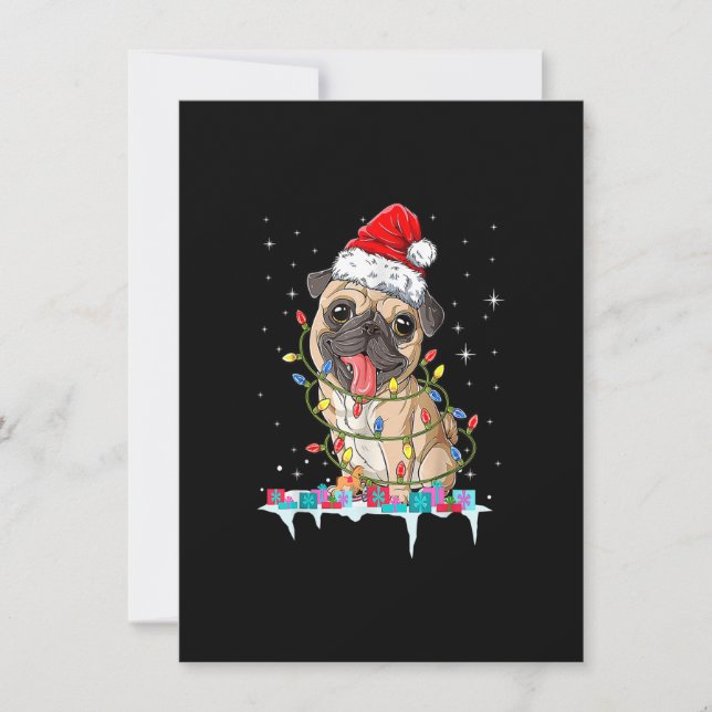 Convites Pug Christmas Tree Lights Santa Dog Xmas Gifts Boy (Frente)