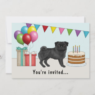Convites Pug de Cor Preta Cachorro de Desenho Animado Fofo