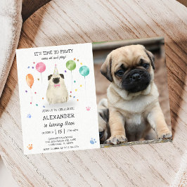 Convites Pug Deixa Cachorro Pawty Puppy Aniversário Pink Fo