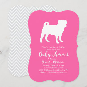 Convites Pug Dog Chá de fraldas Puppy Pink Girl
