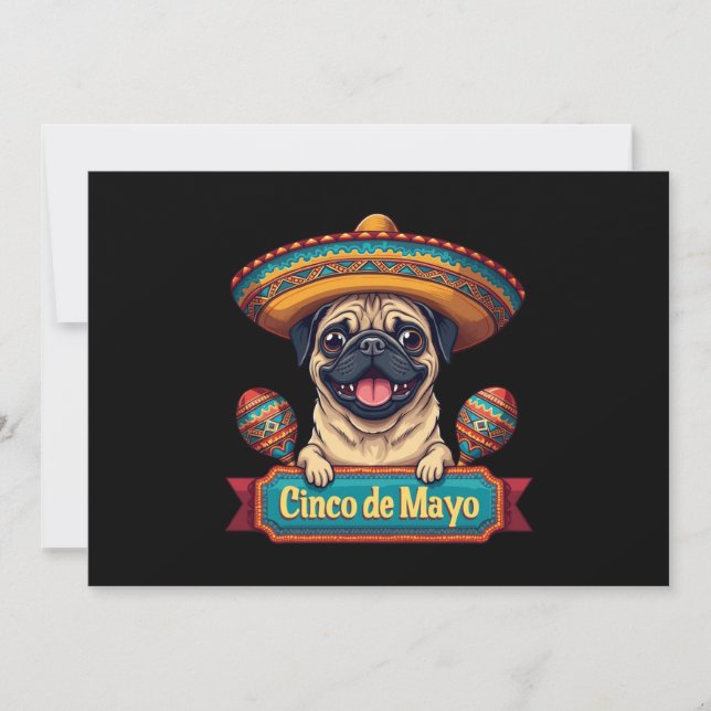 Convites Pug Dog Sombrero Cinco De Mayo (Frente)