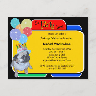 Convites Pug Em Um Barker De Aniversários