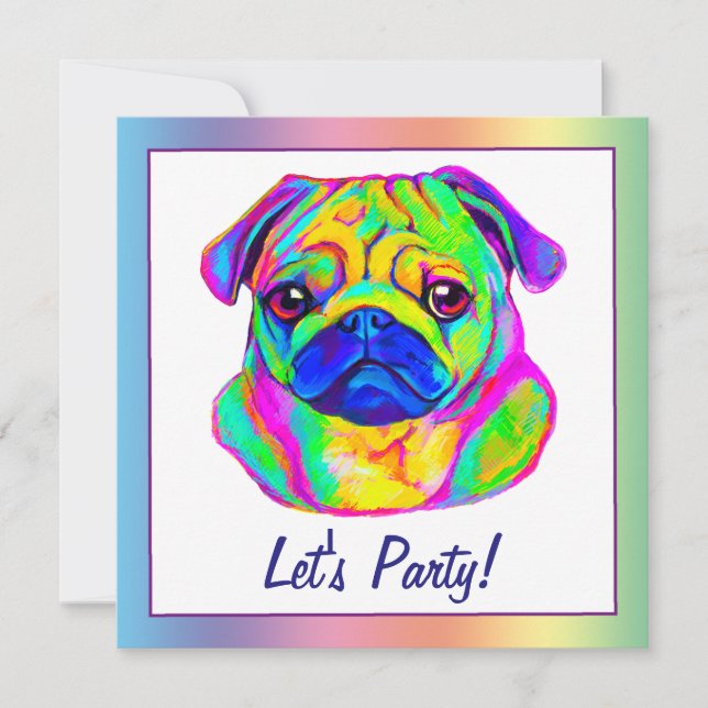 Convites Pug in Colors Birthday (Frente)
