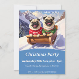 Convites Pug Sled Ride Christmas