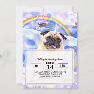 Convites Pug unicorn - Pugicorn bonito