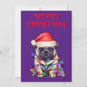 CONVITES "PUG WRAPPING IN CHRISTMAS LIGHS"