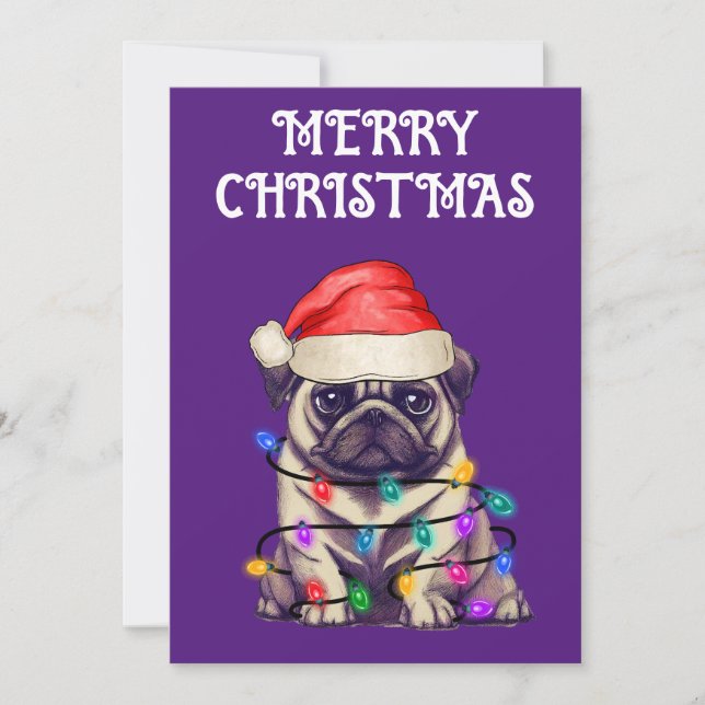 CONVITES "PUG WRAPPING IN CHRISTMAS LIGHS" (Frente)