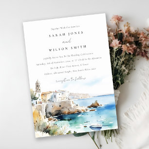 Convites Puglia, Itália Paisagem Aquarela Casamento