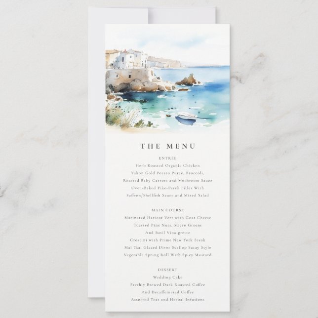 Convites Puglia, Italy Watercolor Landscape Wedding Menu (Frente)