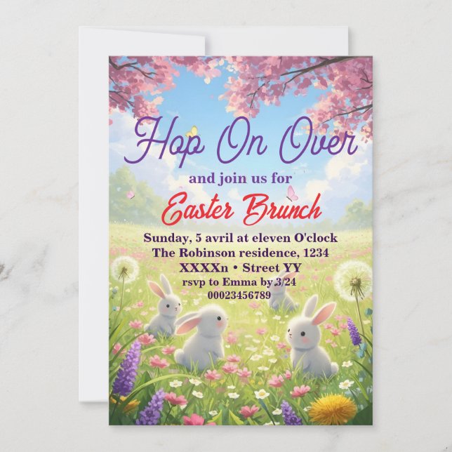 Convites Pule na Oferta Floral de Páscoa  Coelho Brunch de  (Frente)