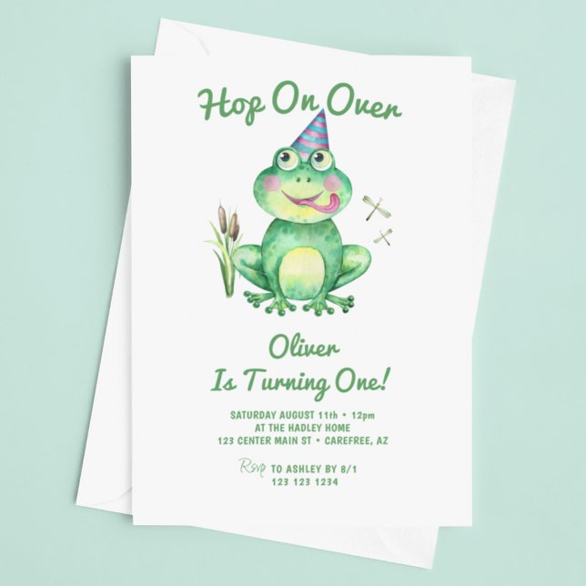 Convites Pule Sobre o aniversário de 1 ano do sapo verde (Criador carregado)