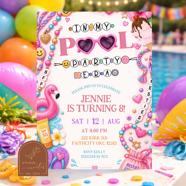 Convites Pulseira de Amizade de Festa na Piscina de Anivers (Criador carregado)