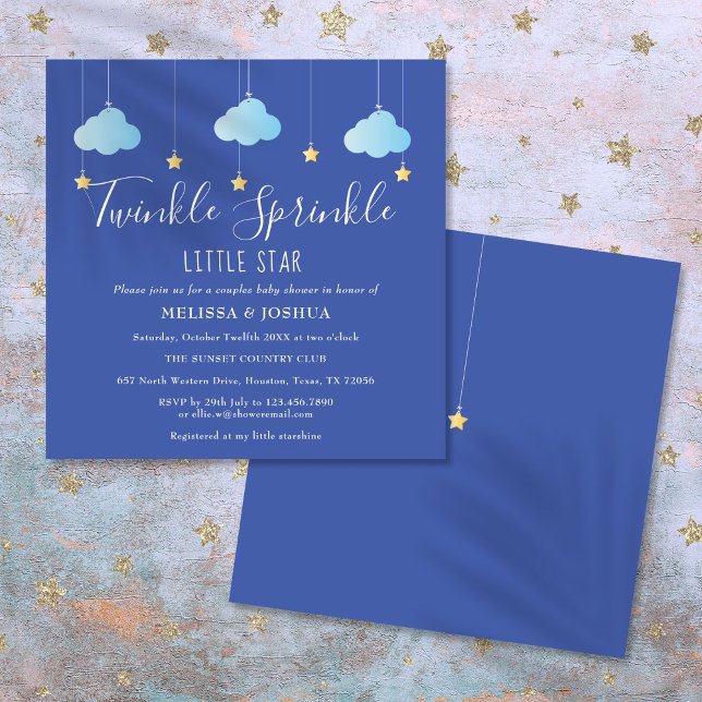Convites Pulseira de Grelha Pequenas Casais de Estrelas Beb (Twinkle Sprinkle Little Star Couples Baby Sprinkle Invitation)