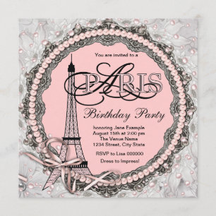 Convites Pulseiras de Pérolas Rosa Paris Doce 16 Aniversári