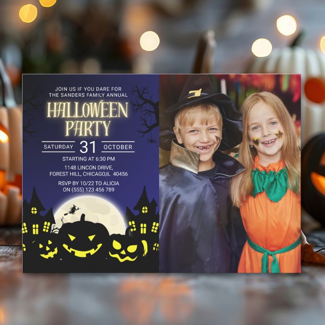 Convites Pumkin Halloween Party Family Reunion with Photo (Criador carregado)