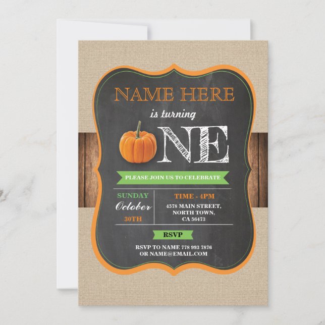 Convites Pumpkin 1 - Primeira rua de um giz de Festa de ani (Frente)