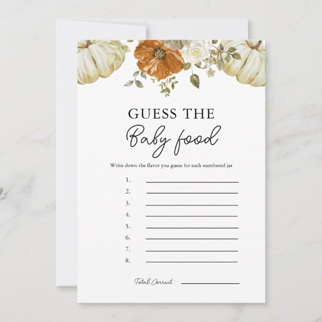 Convites Pumpkin Adivinha O Jogo Da Comida Do Bebê (Frente)