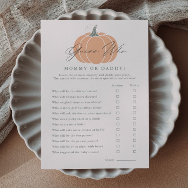 Convites Pumpkin Adivinha Quem Joga Chá de fraldas (Guess Who Little Pumpkin Baby Shower Games.)