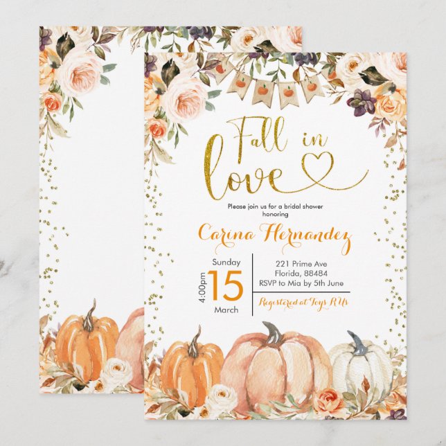 Convites Pumpkin Autumn Fall in Love Chá de panela Invitati (Frente/Verso)