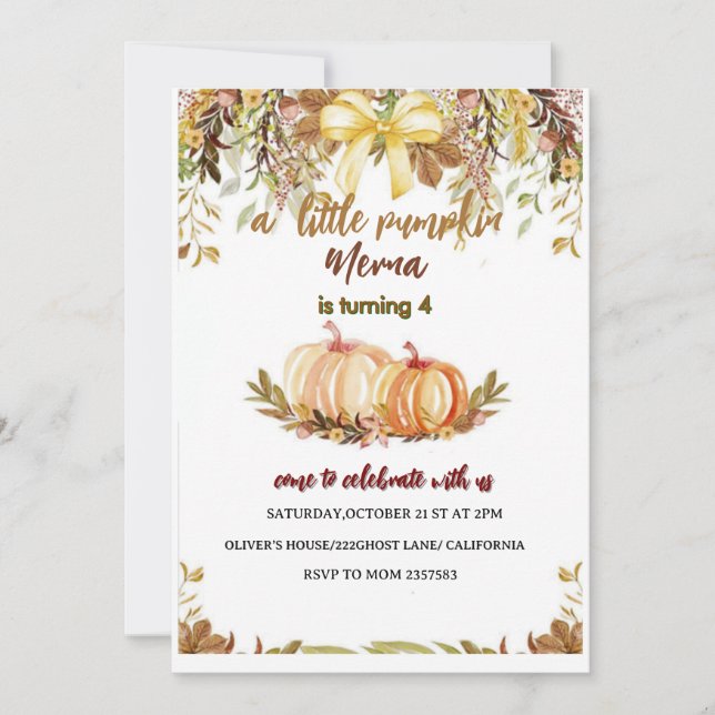 Convites pumpkin  Birthday Invitation Editable Digital Down (Frente)