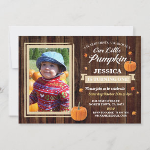 Convites Pumpkin Birthday One Photo Girl Fall 1 rua Invite