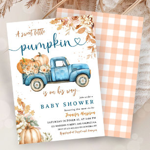 Convites Pumpkin Blue Truck Chá de fraldas Boy Little Pumpk
