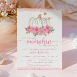 Convites Pumpkin Blush Dourado Floral Chá de fraldas In