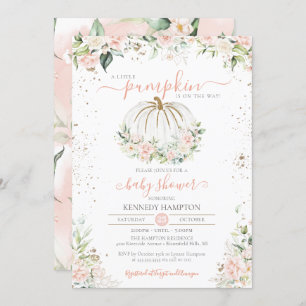 Convites Pumpkin branco e cor-de-rosa e branco