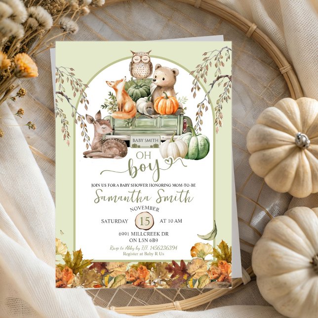 Convites Pumpkin Caminhão - Animais da Floresta Oh Chá de f (Criador carregado)