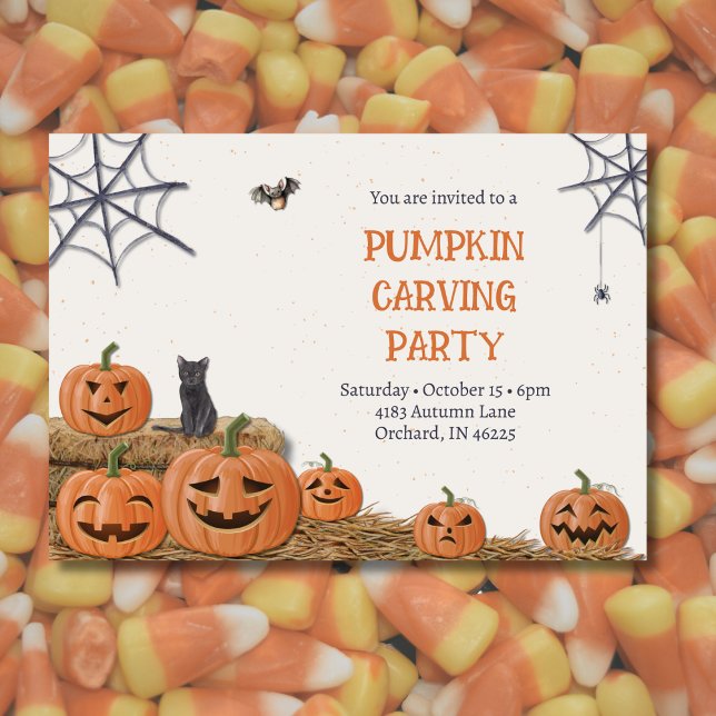 Convites Pumpkin Carving Party Jack O'lantern Rustic (Criador carregado)