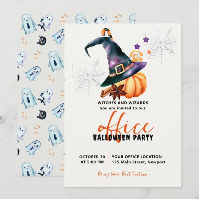 Convites Pumpkin Corporativo do Office Party no Halloween (Frente/Verso)