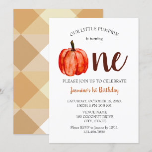 Convites Pumpkin de Aquarela Minimalista Primeiro Aniversá