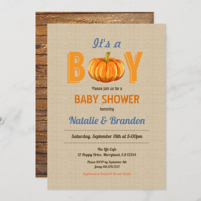 Convites Pumpkin é um chá de fraldas de crianças (Frente/Verso)