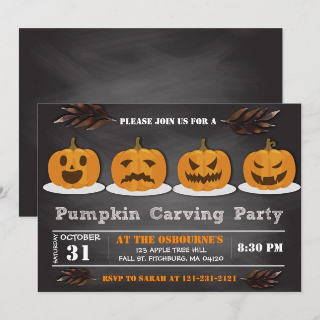 Convites Pumpkin Escavando Festa Spooktacular Cuja Festa De (Frente/Verso)