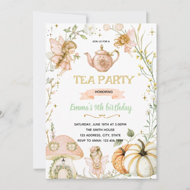 Convites Pumpkin Fairies Tea Party Birthday Invitation (Frente)