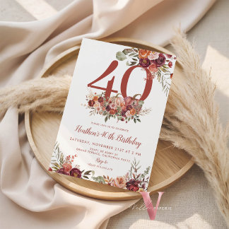 Convites Pumpkin Fall Burgundy Rose Any AGE Birhday