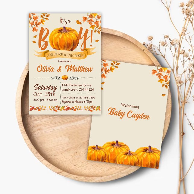 Convites Pumpkin Fall Chá de fraldas Invitation (Criador carregado)