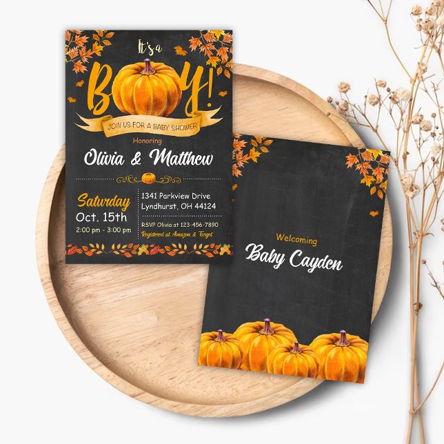 Convites Pumpkin Fall Chá de fraldas Invitation (Criador carregado)