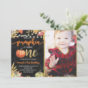 Convites Pumpkin Fall Chalkboard Primeiro Aniversário