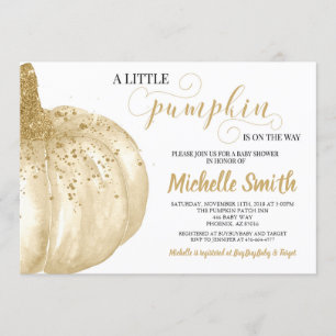 Convites Pumpkin Fall Dourado Glitter Boho Chá de fraldas d
