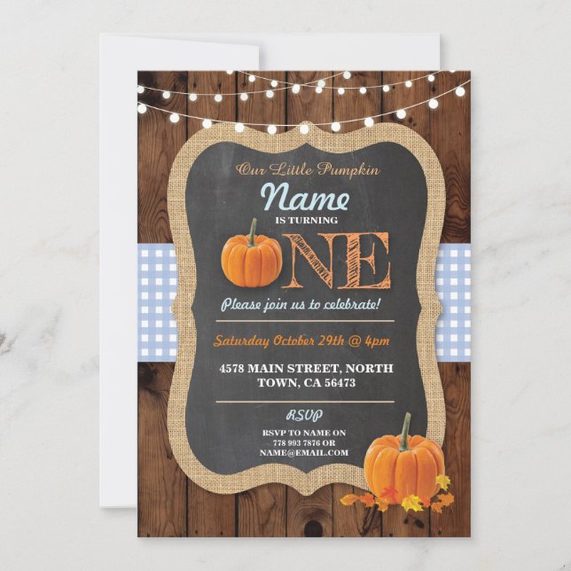 Convites Pumpkin Fall First Festa de aniversário Boy Invite (Frente)