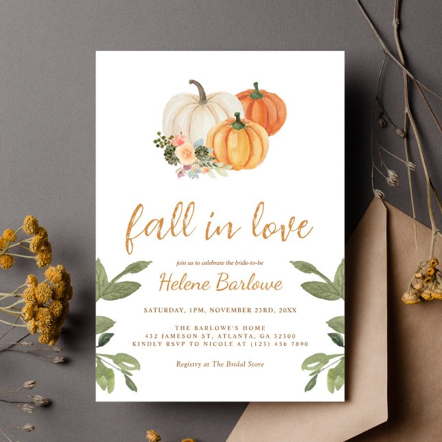 Convites Pumpkin Fall In Love Chá de panela (Pumpkin Floral Fall In Love Bridal Shower Invitation)