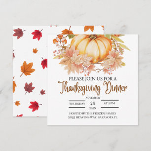 Convites Pumpkin Floral Autumn Deixa o Janto de Ação de Gra