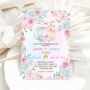 Convites Pumpkin Floral Gênero Revelação