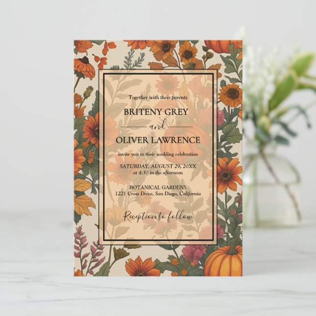 Convites Pumpkin Floral Russo De Queda (Em pé/Frente)