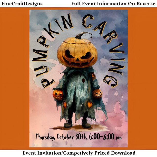 Convites Pumpkin Head Scarecrow Spooky Carving Party Bl C6 (Criador carregado)