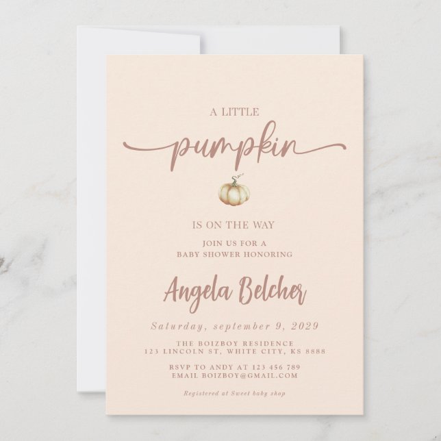 Convites Pumpkin Invite - Um Pequeno Chá de fraldas De Abób (Frente)